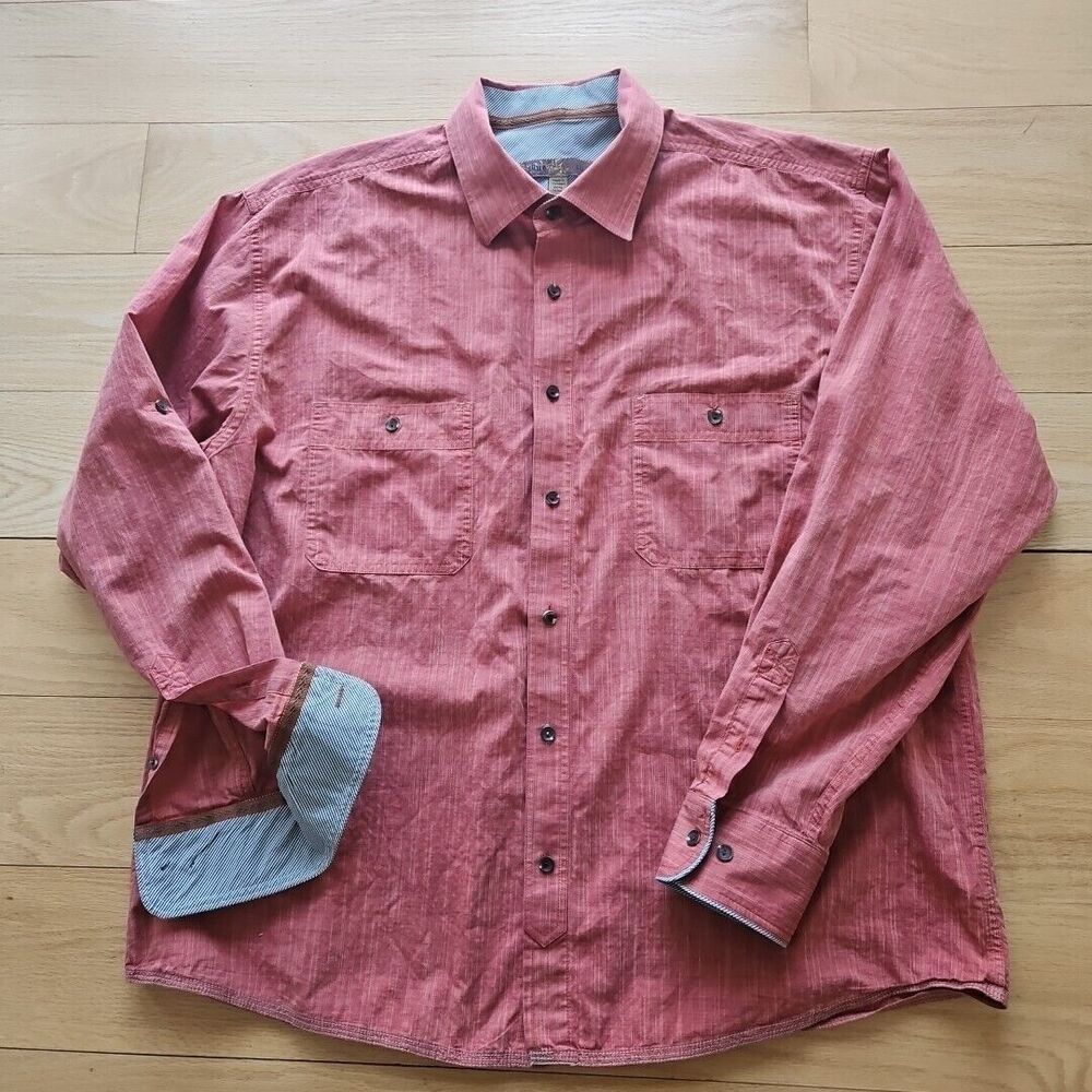BLUE PRONTO UOMO Men's Shirt, XXL ,ORANGE/RUST VARIEGATED Buttonup Accent Fabric